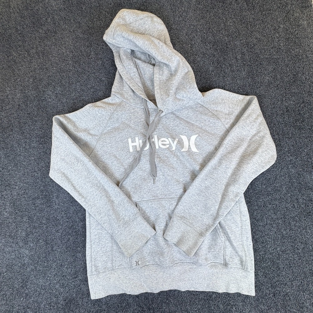 Hurley Hoodie Mens XL Heather Gray Logo Fleece Lined Cotton Raglan Sleeve Winter